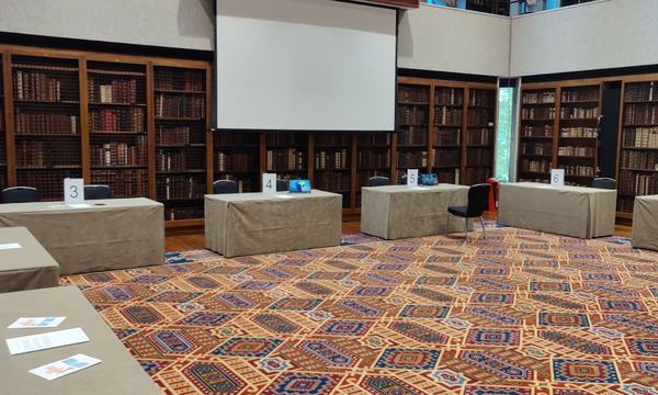 A large library set out with a number of puzzles